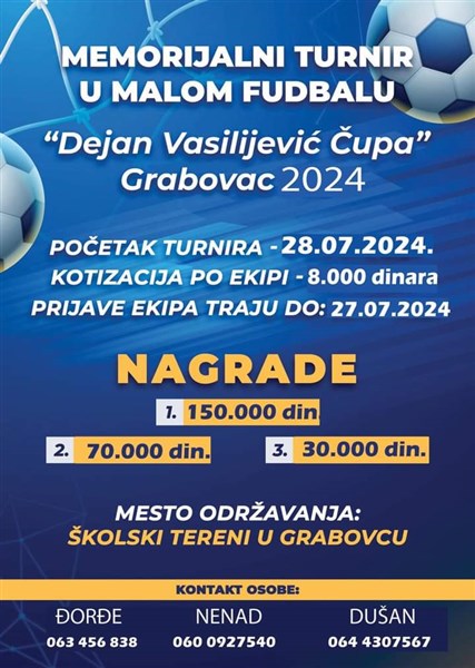 U Grabovcu u nedelju počinje turnir u malom fudbalu